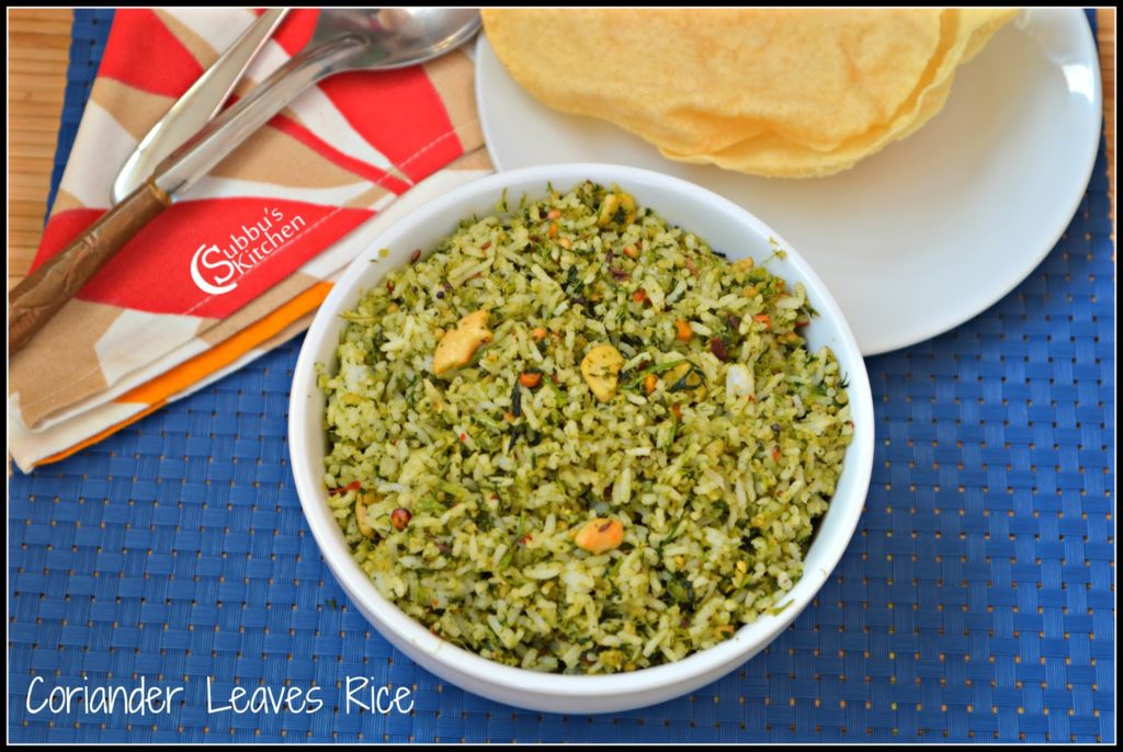 Kothamalli Rice (Corainder Leaves Rice) No Onion No Garlic Coriander