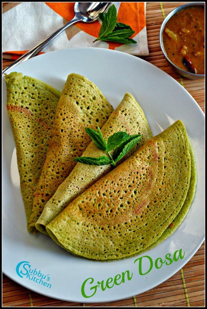 Mint, Coriander and Curry Leaves Dosa Recipe Green Dosa Recipe