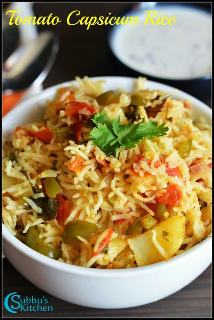 Andhra Tomato Capsicum Rice Recipe Andhra Thakkali Kudamilagai Sadham Recipe Subbus Kitchen