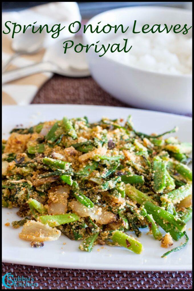 Spring Onion Leaves Poriyal Recipe Vengaya Thazhai Poriyal Recipe