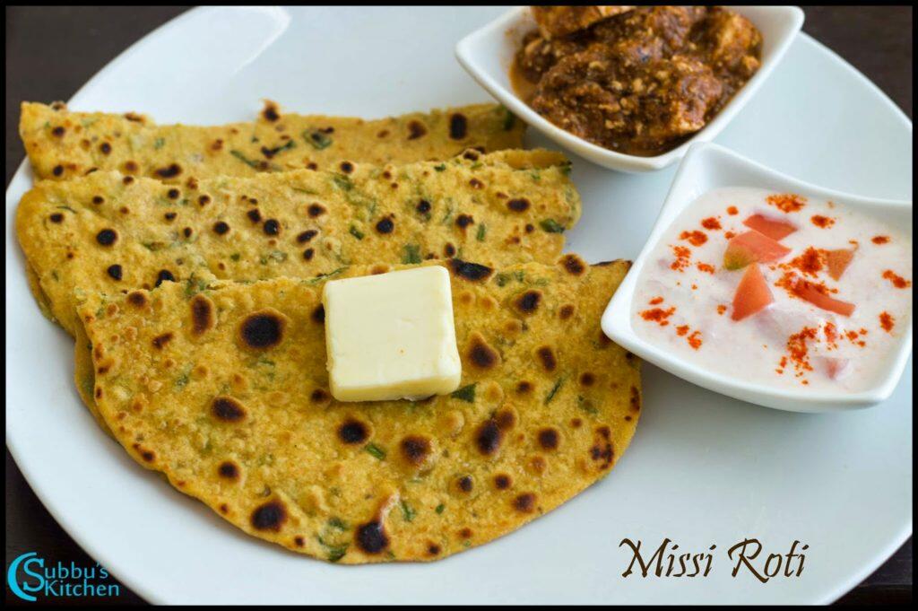 NorthIndian Lunch Menu #5 - Missi Roti, Achari Paneer, Tomato Raitha ...