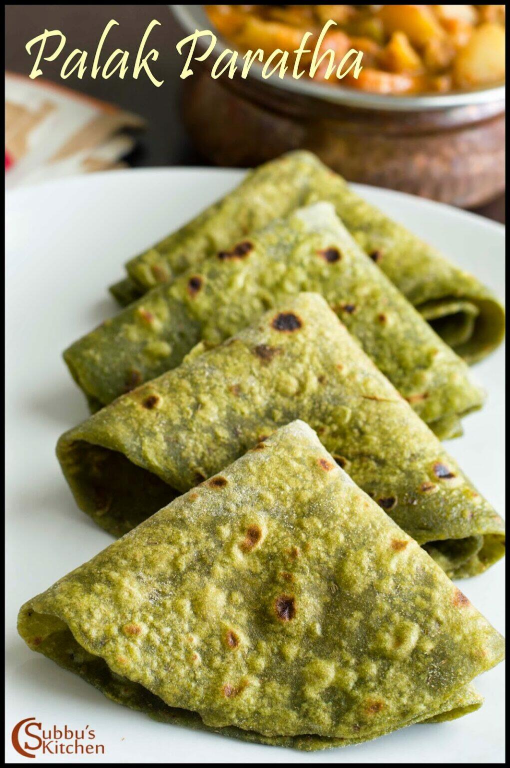 Palak Paratha Recipe | Spinach Paratha Recipe - Subbus Kitchen