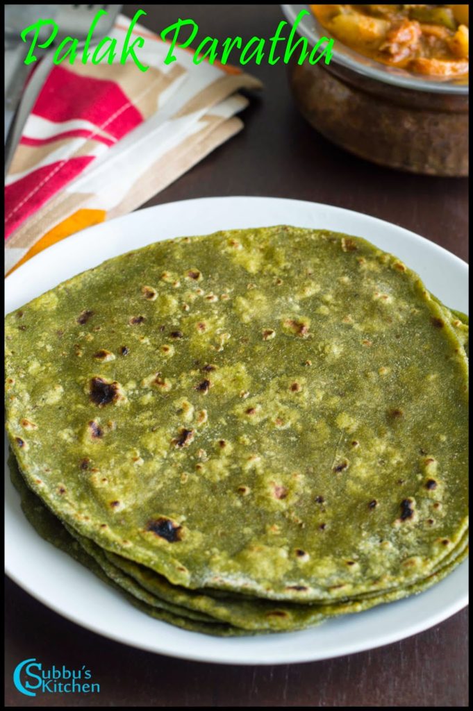Palak Paratha Recipe | Spinach Paratha Recipe - Subbus Kitchen