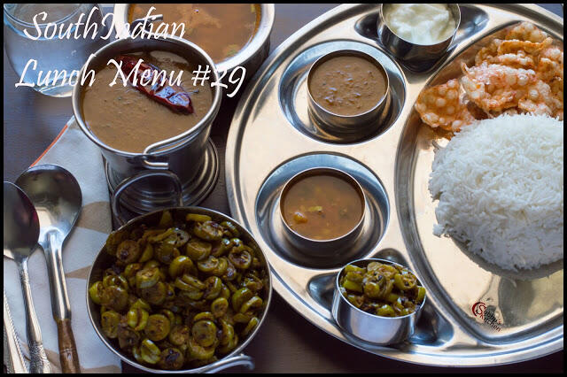 South Indian Lunch Menu #29 - Hotel Sambar, Pineapple Rasam, Kovakkai Curry, Curd, Rice and Papad