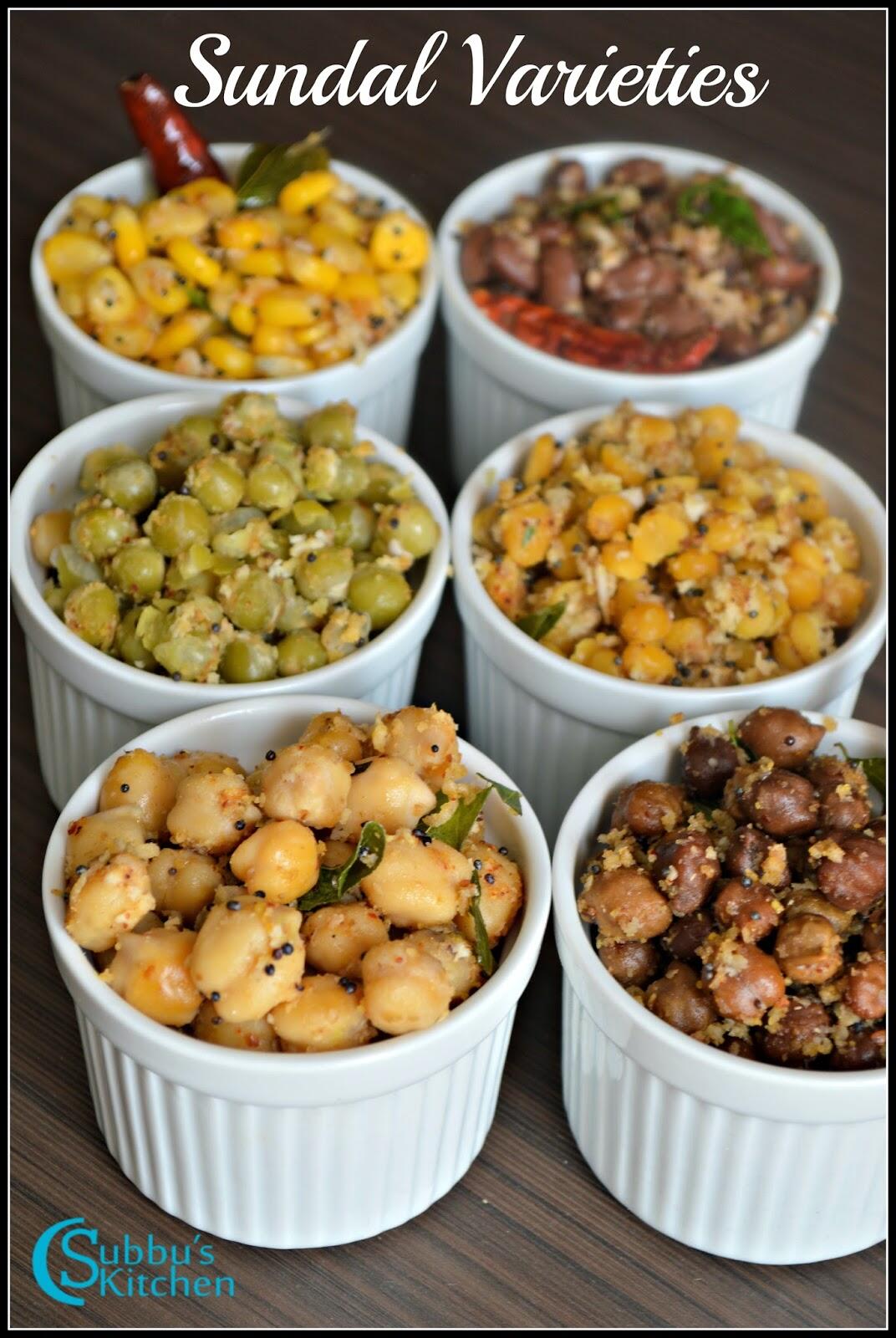 A festive spread of Navaratri Sundal recipes made with legumes, garnished with coconut, and served as prasadam during Golu celebrations.