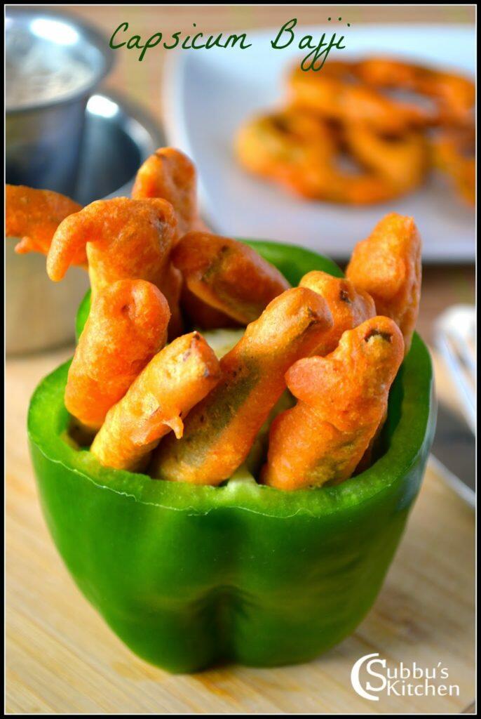 Capsicum Bajji Recipe / Kuda Milagai Bajji Recipe