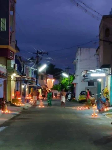 Traditional oil lamps lit for Thirukarthigai festival during Karthigai Deepam.