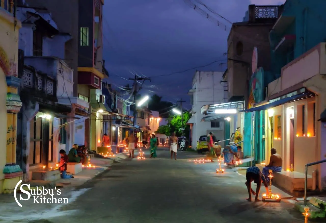Traditional oil lamps lit for Thirukarthigai festival during Karthigai Deepam.